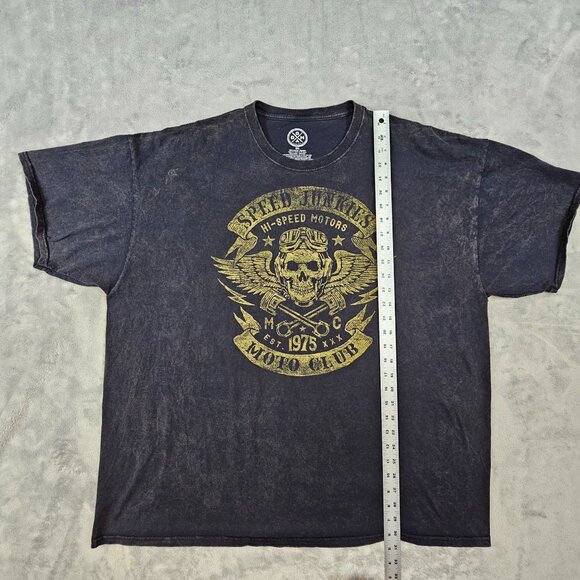 Speed Junkies Moto Club T-Shirt Mens 3XL Black Acid Wash Biker Skull Hot Rod DOM - Picture 6 of 7